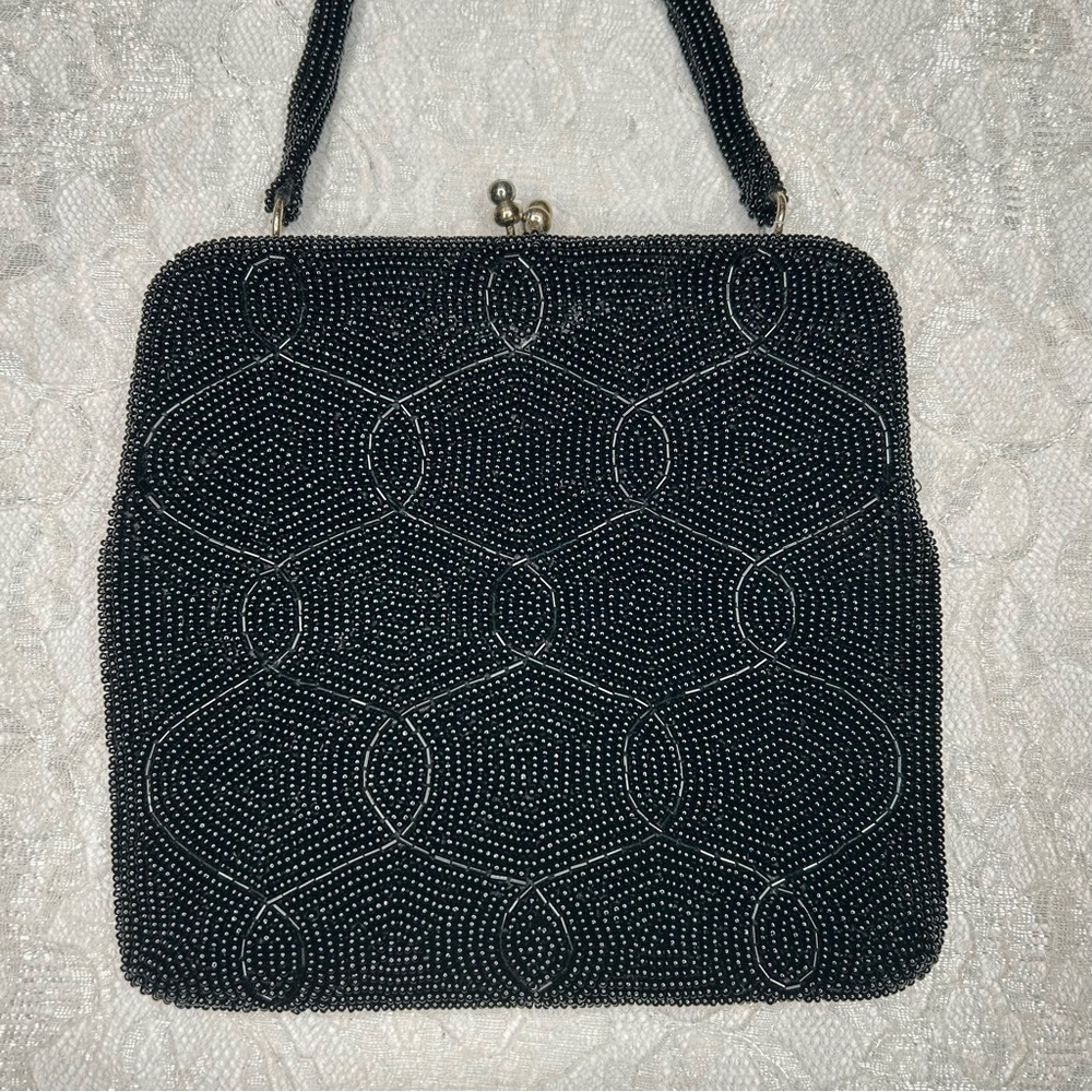 Dellil Vintage 60's Hand Made Black Beaded Evening Handbag Glamcore Quiet Luxury - Picture 3 of 17